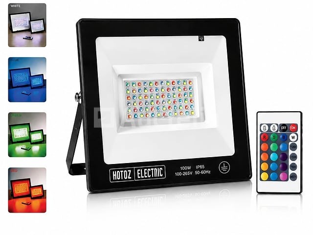 4 x rgb led floodlight 100w - zwart – ip65 – remix-100 - afbeelding 2 van  5