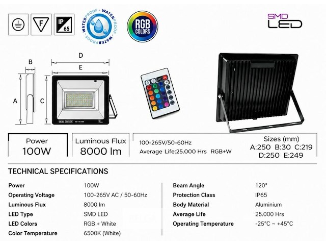 4 x rgb led floodlight 100w - zwart – ip65 – remix-100 - afbeelding 5 van  6