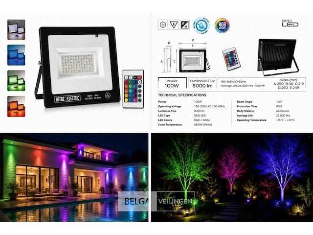 4 x rgb led floodlight 100w - zwart – ip65 – remix-100 - afbeelding 6 van  6