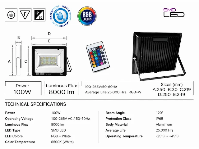 4 x rgb led floodlight 100w - zwart – ip65 – remix-100 - afbeelding 4 van  5
