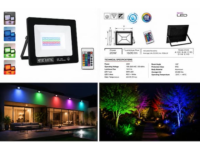 4 x rgb led floodlight 20w - zwart – ip65 – remix-20 - afbeelding 1 van  5