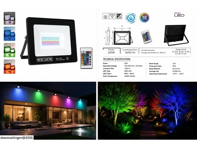 4 x rgb led floodlight 20w - zwart – ip65 – remix-20 - afbeelding 6 van  6
