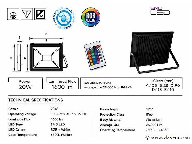 4 x rgb led floodlight 20w - zwart – ip65 – remix-20 - afbeelding 4 van  5