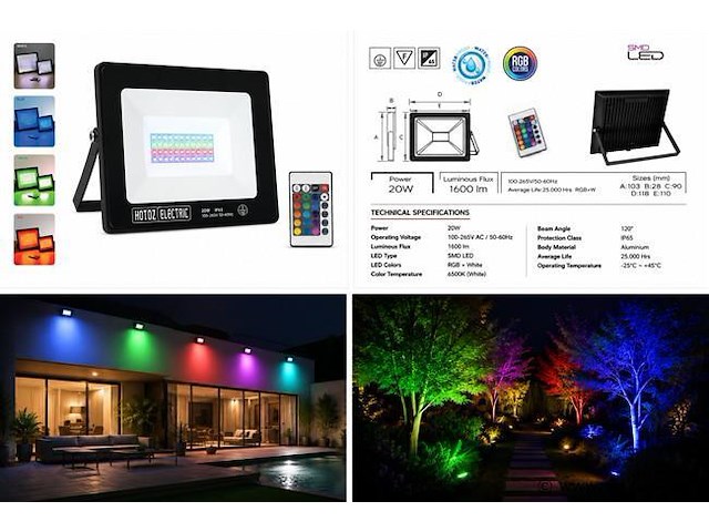 4 x rgb led floodlight 20w - zwart – ip65 – remix-20 - afbeelding 5 van  5