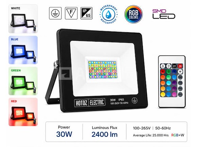 4 x rgb led floodlight 30w - zwart – ip65 – remix-30 - afbeelding 3 van  5