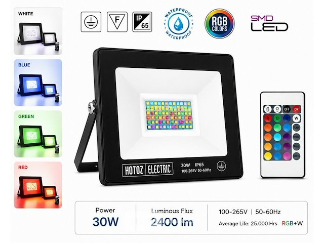 4 x rgb led floodlight 30w - zwart – ip65 – remix-30 - afbeelding 1 van  6