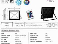 4 x rgb led floodlight 30w - zwart – ip65 – remix-30 - afbeelding 5 van  6
