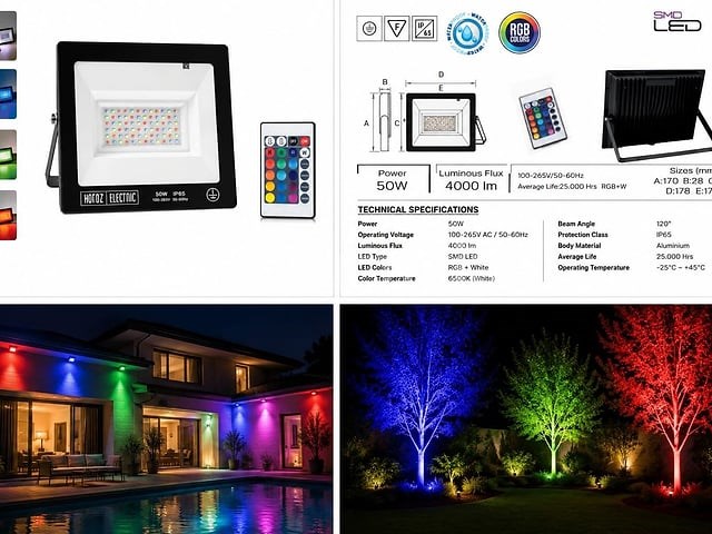 4 x rgb led floodlight 50w - zwart – ip65 – remix-50 - afbeelding 3 van  5