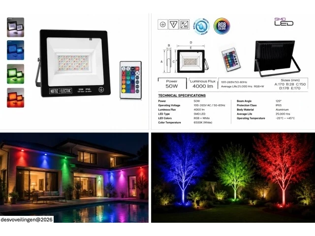 4 x rgb led floodlight 50w - zwart – ip65 – remix-50 - afbeelding 6 van  6