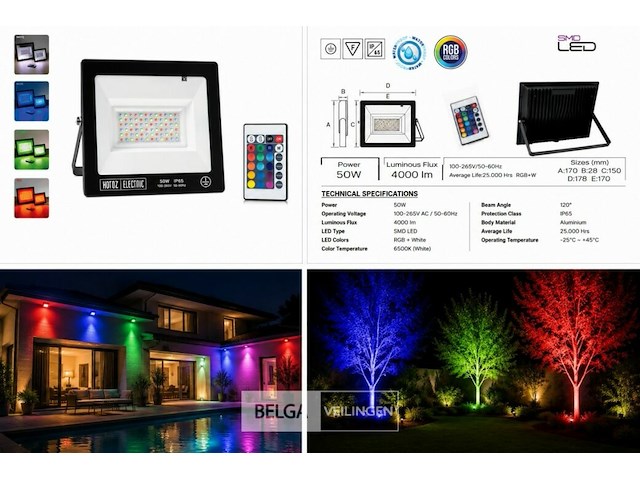 4 x rgb led floodlight 50w - zwart – ip65 – remix-50 - afbeelding 6 van  6