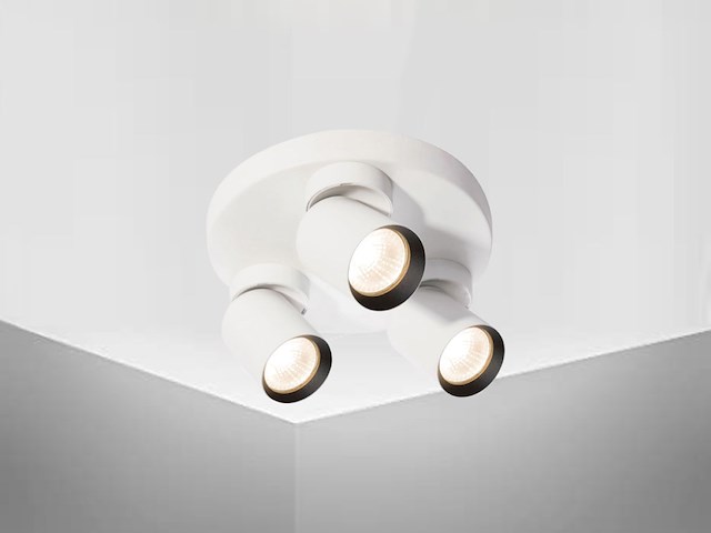 4 x rond gu10 opbouwspot armatuur triple cilinder zand wit en zwart draaibaar - afbeelding 6 van  8