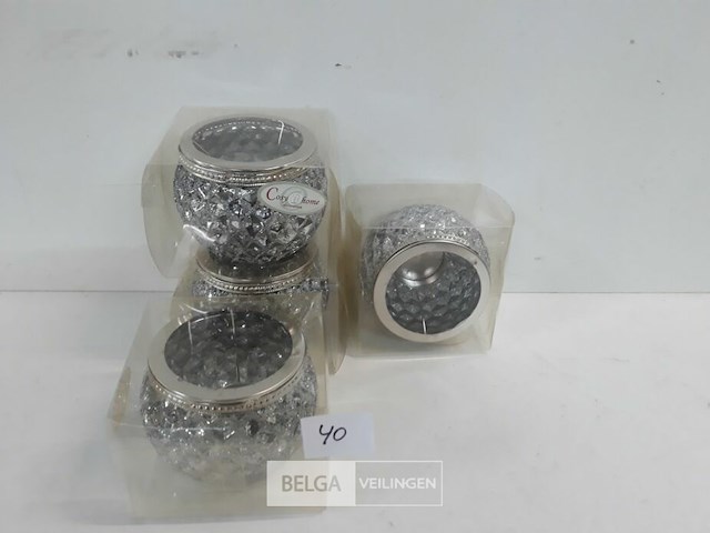 4 x t-licht houder glas zilver glitter 9 x 7 cm - afbeelding 1 van  3