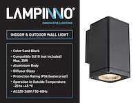 4 x wandlamp rechthoekig gu10 fitting zand zwart waterdicht - afbeelding 5 van  6