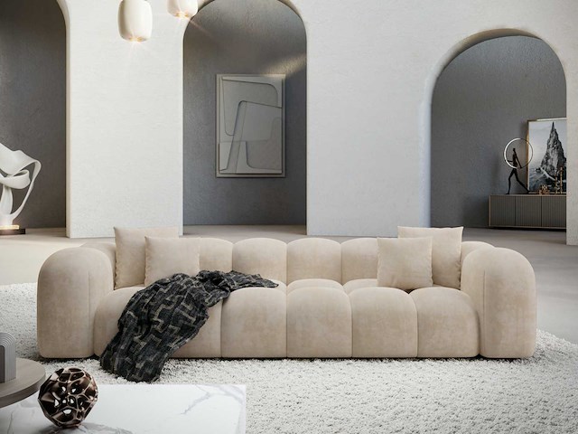 4-zits bank - crèmekleurig fluweel - afbeelding 1 van  8