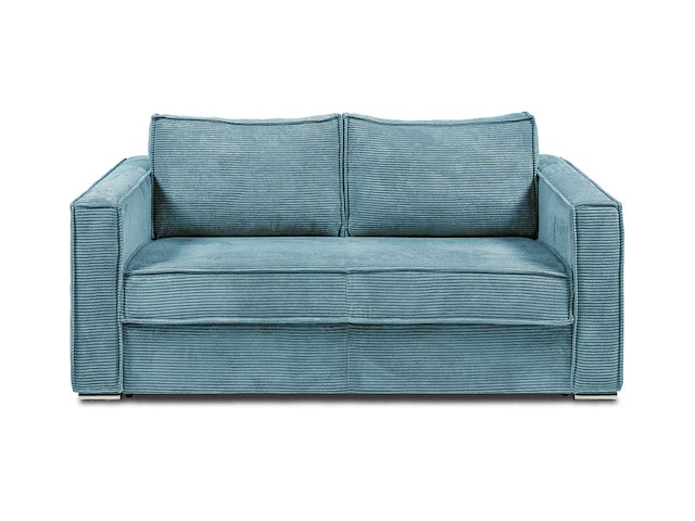 4-zits cabrioletbank express in turquoise blauwe ribfluwelen - bed met brede latten 160 cm - matras 22 cm - afbeelding 4 van  8