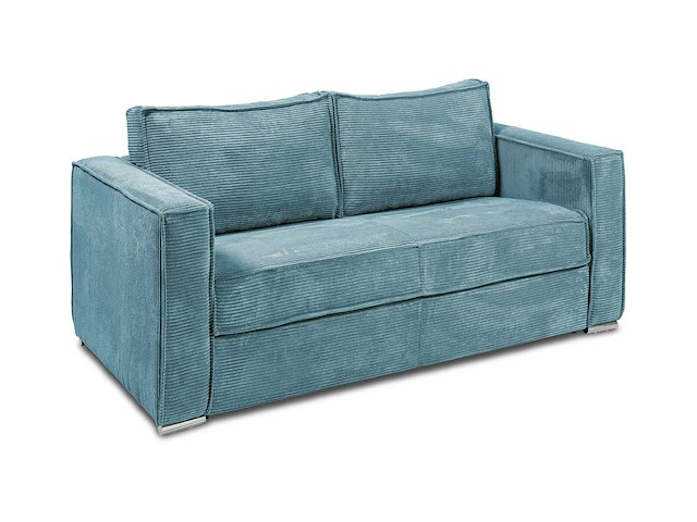 4-zits cabrioletbank express in turquoise blauwe ribfluwelen - bed met brede latten 160 cm - matras 22 cm - afbeelding 5 van  8