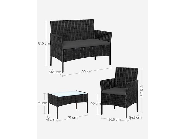 4-zitter tuinmeubilair in pe geweven hars, voor terras, balco - afbeelding 3 van  6