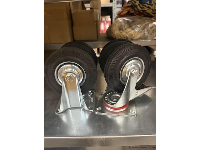 4 zwenkwielen 125mm waarvan 2 met rem - afbeelding 1 van  3