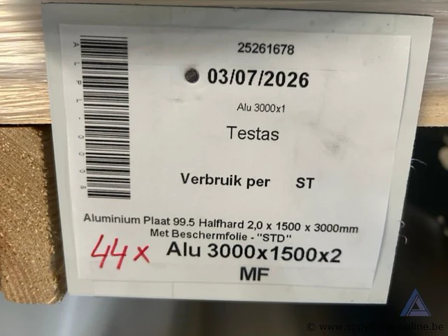 40 aluminium platen, afmetingen 3000 x 1500 x 2 mm. - afbeelding 3 van  4