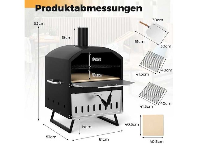 40 cm houtgestookte buitenpizzaoven met steen en grill - afbeelding 4 van  7