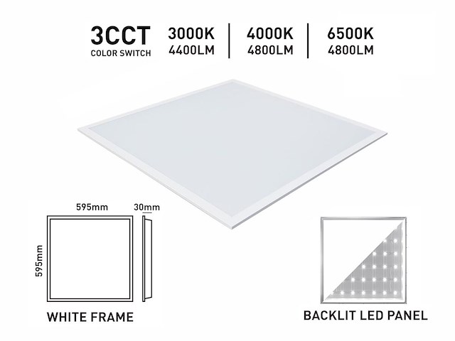 40 x 40w 3 kleur cct 60x60 inbouw backlit led panelen wit - afbeelding 7 van  9