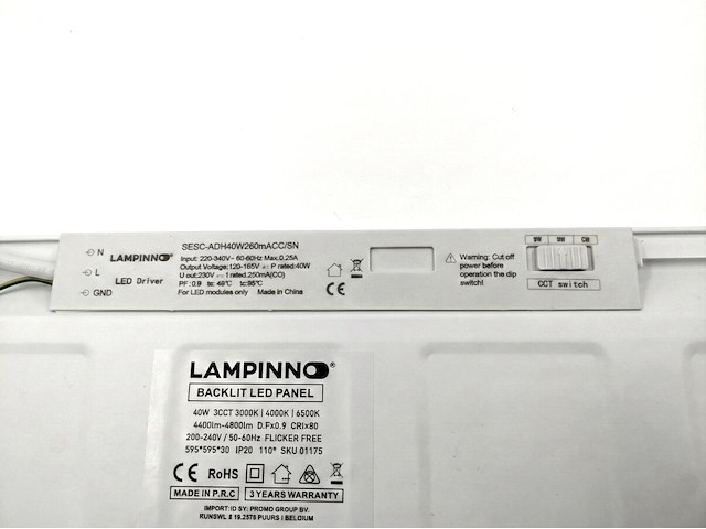40 x 40w 3 kleur cct 60x60 inbouw backlit led panelen wit - afbeelding 8 van  9
