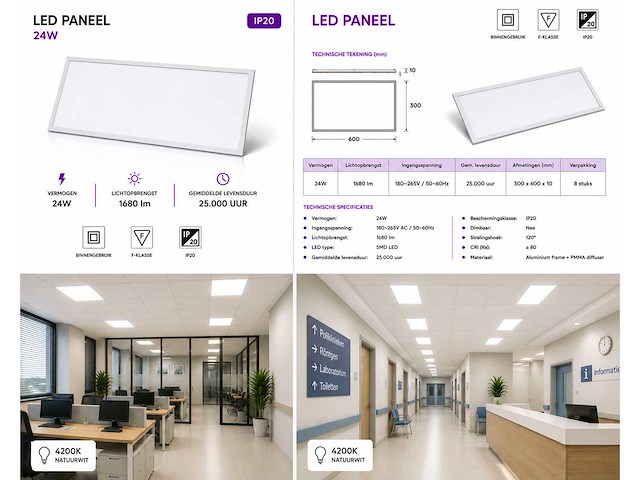 40 x led paneel 24w – 4200k neutraal wit - 595x295mm – ip20 – zodiac-24 - afbeelding 5 van  5