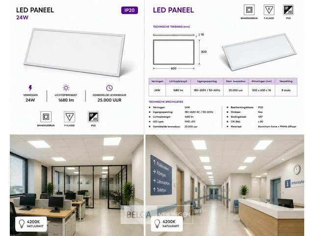40 x led paneel 24w – 4200k neutraal wit - 595x295mm – ip20 – zodiac-24 - afbeelding 6 van  6
