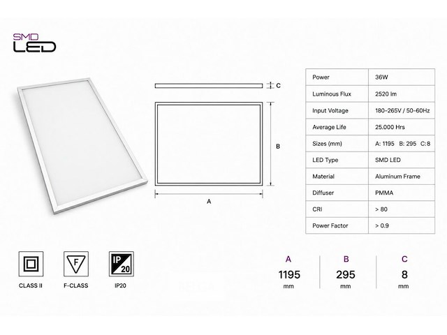 40 x led paneel 36w – 6400k koud wit - 1195x295mm – ip20 – zodiac-36 - afbeelding 5 van  6