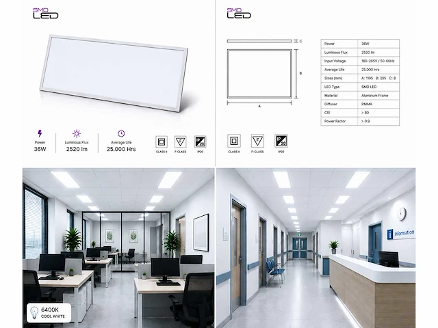 40 x led paneel 36w – 6400k koud wit - 1195x295mm – ip20 – zodiac-36 - afbeelding 5 van  5