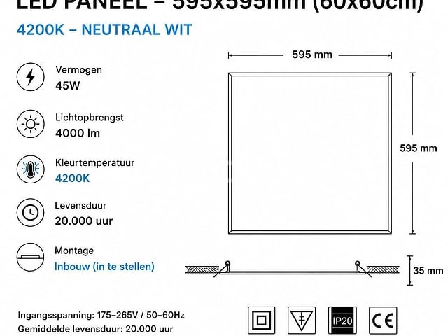 40 x led paneel 45w – 4200k neutraal wit - 595x595mm – ip20 – galaksi - afbeelding 2 van  5