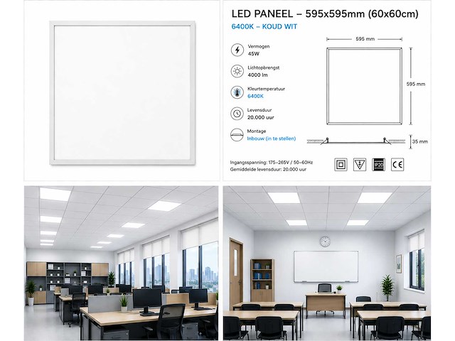 40 x led paneel 45w – 6400k koud wit - 595x595mm – ip20 – galaksi - afbeelding 5 van  5