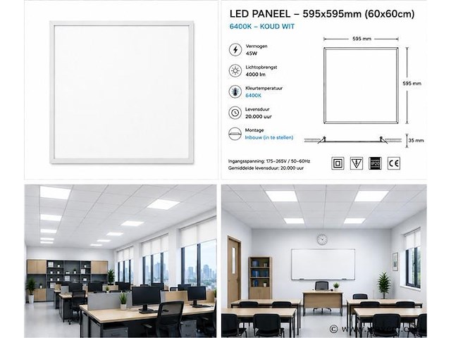 40 x led paneel 45w – 6400k koud wit - 595x595mm – ip20 – galaksi - afbeelding 5 van  5