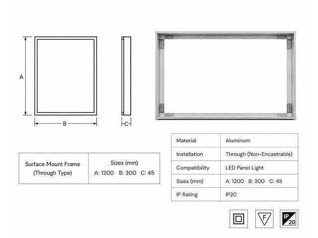 40 x opbouw frame voor led paneel – 1200x300mm – ip20 – frame-30120 - afbeelding 2 van  3