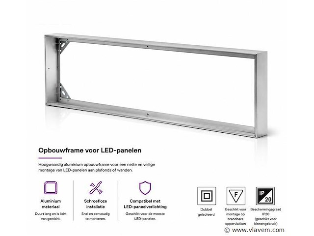 40 x opbouw frame voor led paneel – 1200x300mm – ip20 – frame-30120 - afbeelding 1 van  5