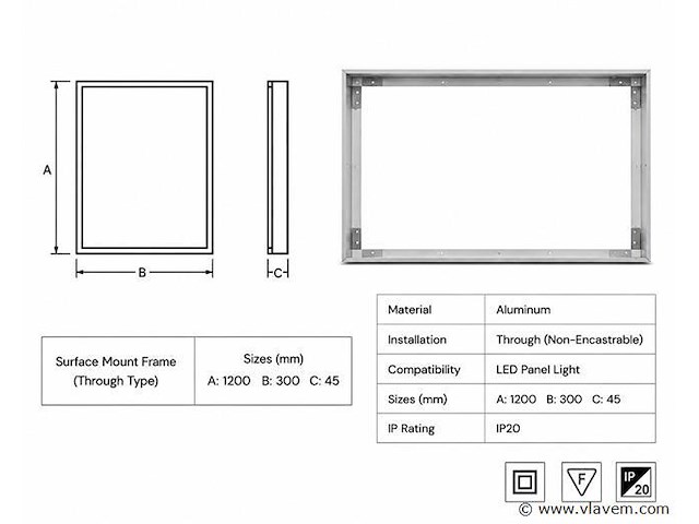 40 x opbouw frame voor led paneel – 1200x300mm – ip20 – frame-30120 - afbeelding 4 van  5