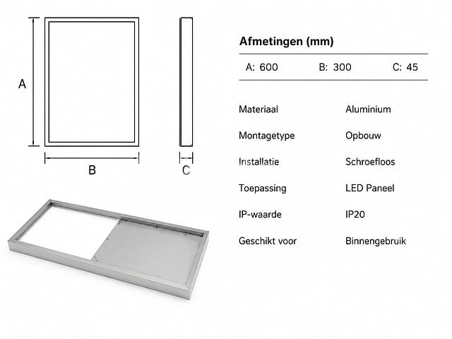40 x opbouw frame voor led paneel – 600x300mm – ip20 – frame-3060 - afbeelding 3 van  5