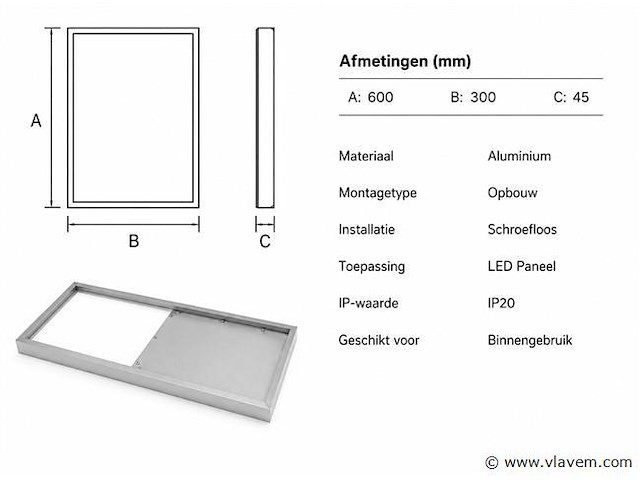 40 x opbouw frame voor led paneel – 600x300mm – ip20 – frame-3060 - afbeelding 4 van  5