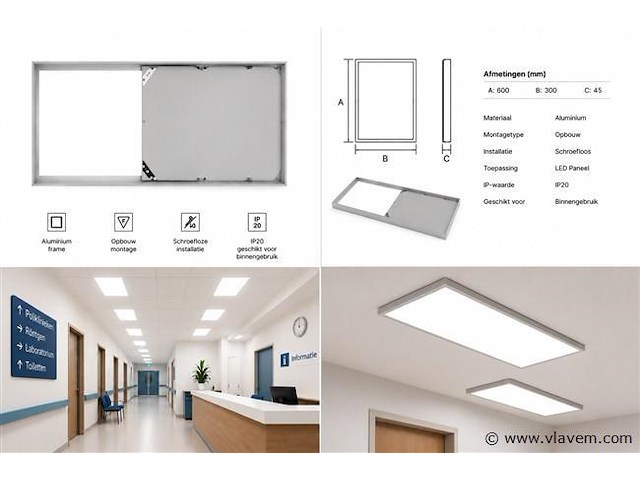 40 x opbouw frame voor led paneel – 600x300mm – ip20 – frame-3060 - afbeelding 5 van  5