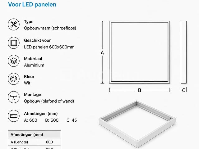 40 x opbouw frame voor led paneel – 600x600mm – ip20 – frame-6060 - afbeelding 5 van  5