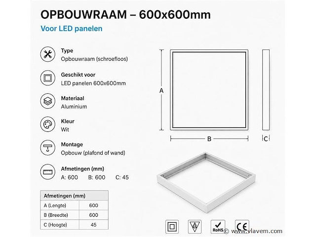 40 x opbouw frame voor led paneel – 600x600mm – ip20 – frame-6060 - afbeelding 4 van  5