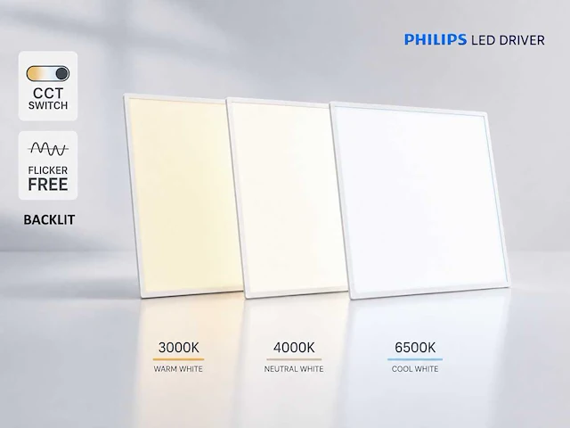 40w 3 kleur cct 60*60 inbouw backlit led panelen philips driver wit(24x) - afbeelding 6 van  8