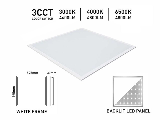 40w 3 kleur cct 60x60 inbouw backlit led panelen wit(20x) - afbeelding 7 van  9