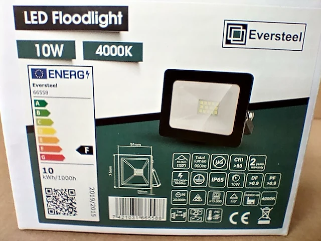 40x eversteel led breedstraler 10 watt - afbeelding 1 van  3