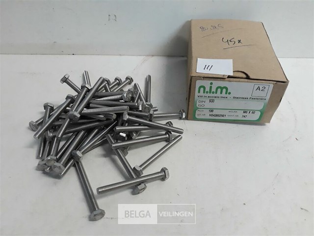 45 x zeskantbout inox m6x60mm - afbeelding 1 van  3