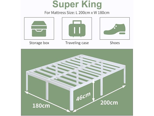 46 cm hoog 180 x 200 super kingsize bedframe met afgeronde hoeken - afbeelding 1 van  5