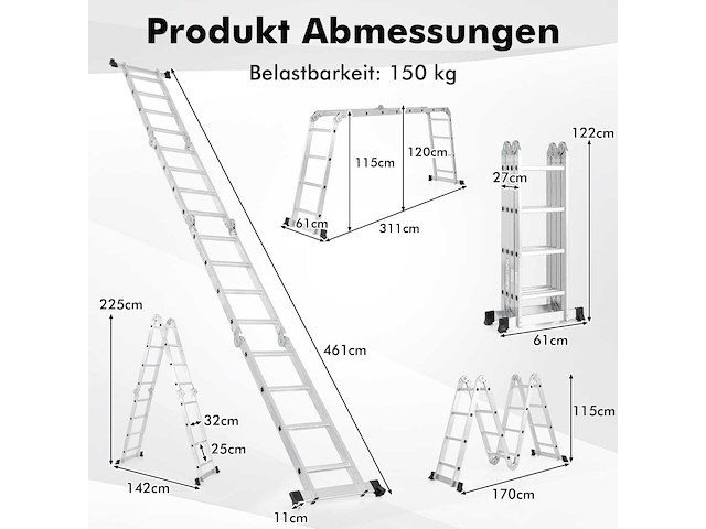 4,6 m multifunctionele ladder met een veilig vergrendelingssysteem en antislipvoeten - afbeelding 6 van  7
