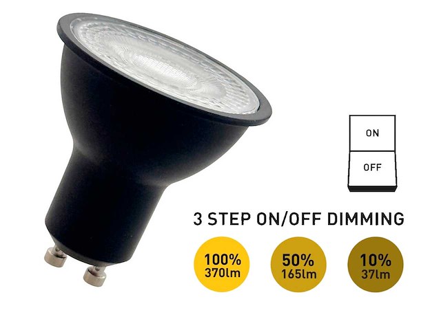 4.9w gu10 led spot aan/uit dimming met lens 3000k zwart(50x) - afbeelding 1 van  2