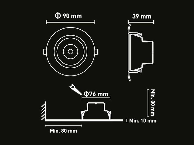 4.9w led inbouwspot 6000k met lens (50x) - afbeelding 5 van  7