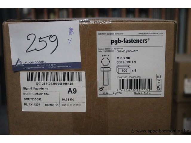 4x 600 zeskantbouten, m 8 x 90, 20 kg, pgb fasteners - afbeelding 1 van  1